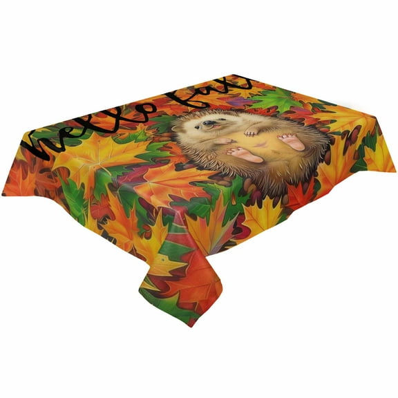 Hello Fall Rectangle Tablecloths 60x84,Red Orange Thanksgiving Maple Leaf Animal Table Cloth Table Cover Indoor/Outdoor Tabletop Decor for Wedding Holiday Party Dinner Baby Shower