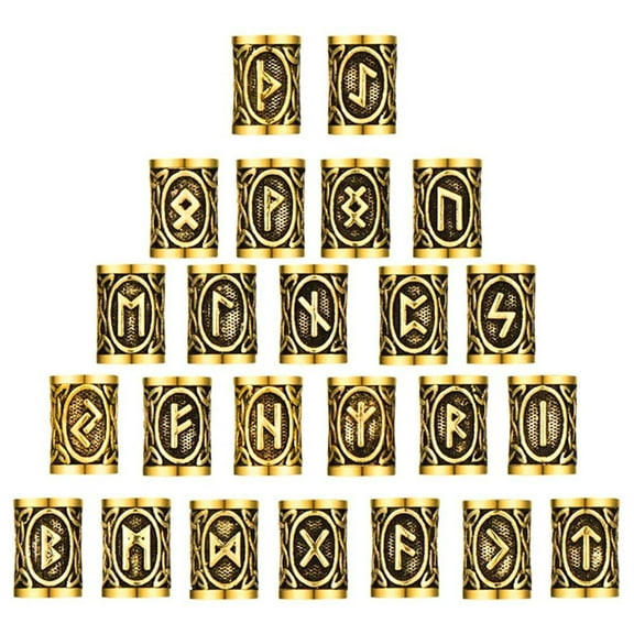 ZPAQI 24PCS/Set Viking Rune Beads Hair Beard Pendant Antique DIY Bracelet Jewelry