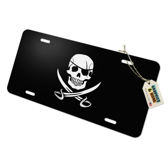 Pirate Skull Crossed Swords Jolly Roger Novelty Metal Vanity Tag License Plate