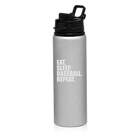 

MIP Brand 25 oz Aluminum Sports Water Travel Bottle Eat Sleep Baseball Repeat (Silver)