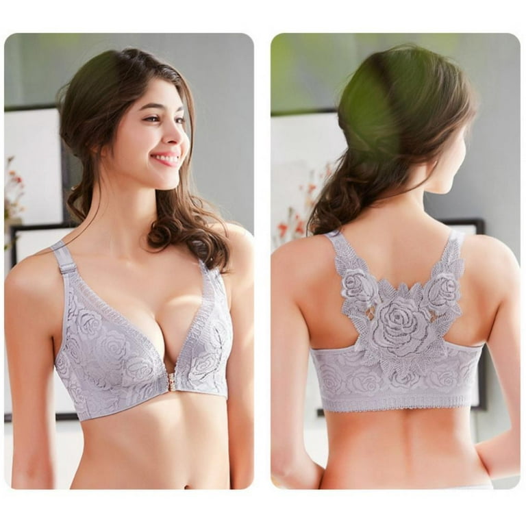 Women Front Closure Lace Bra Non Padded Wirefree Bralette Bra Thin Cup Sexy  Plus Size Push up Bra