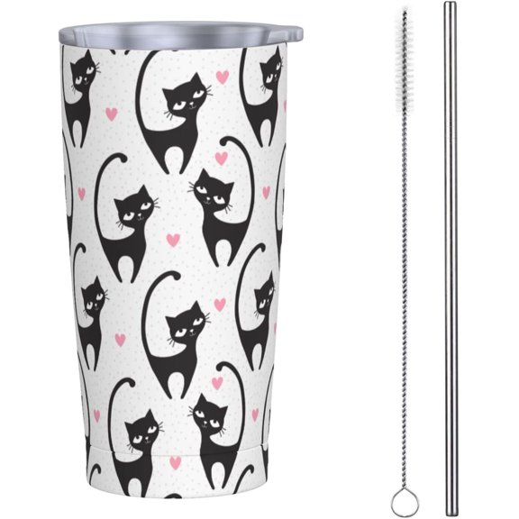20oz Tumbler With Lid And Straw, Cute Funny Cartoon Cat Vacuum Insulated Iced Coffee Mug Reusable Travel Cup Stainless Steel Water Bottle