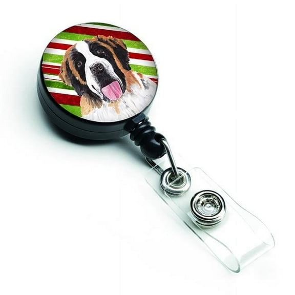 Carolines Treasures SC9342BR Saint Bernard Candy Cane Holiday Christmas Retractable Badge Reel