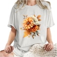 thumbnail image 5 of gbyLJF Short Sleeve Shirts for Women Plus Size Drop Shoulder T Shirts 2024 Trendy Floral Print Crew Neck Tee Tops White XXL, 5 of 7