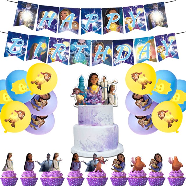 Bonita película Wish Birthday Party Juego decorativo vajilla Banner pastel desechable bandera colgante Globos de deseos Decoración de cumpleaños