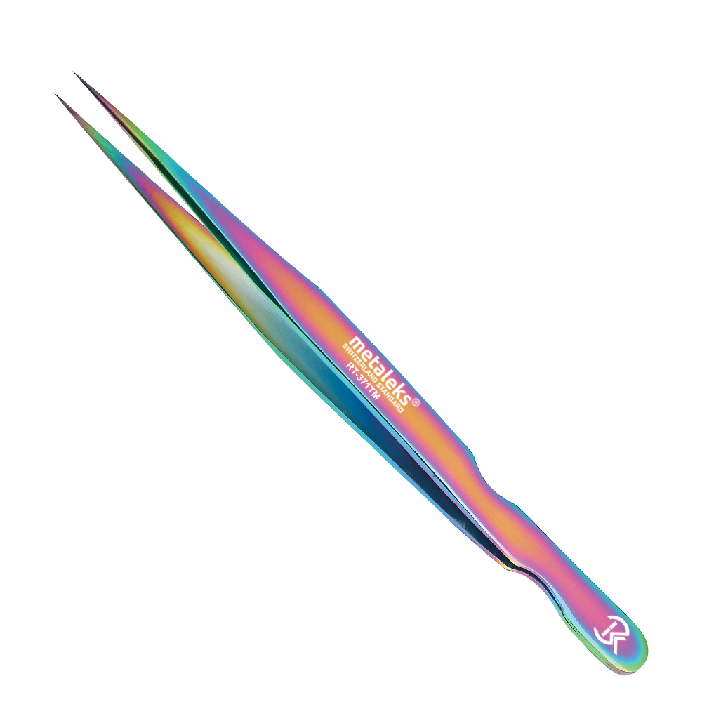 4PCS - 12CM Multi Titanium Coated Eyelash Extension Tweezers With Pink Glitter Magnetic Kit - Made of Japanese Stainless Steel