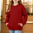 thumbnail image 2 of Abtuhar Fall Winter Sweatshirt Pullover for Middle Big Girls Solid Long Sleeve Crew Neck Tops with Side Pockets for 5-15 Years, 2 of 5