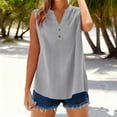 thumbnail image 5 of Women Cotton Linen Tank Top Button V Neck Sleeveless Plus Size Loose Tunic Tops with Button Casual Summer Tees (L, Gray), 5 of 7