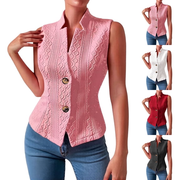 YVNAURA Womens Knit Waistcoat Sleeveless Button Down Cardigan Summer Loose Fit Tank Top 2026 Lightweight Soft Breathable Ribbed Casual Vests for Women Work Office Outfits, Pink,L