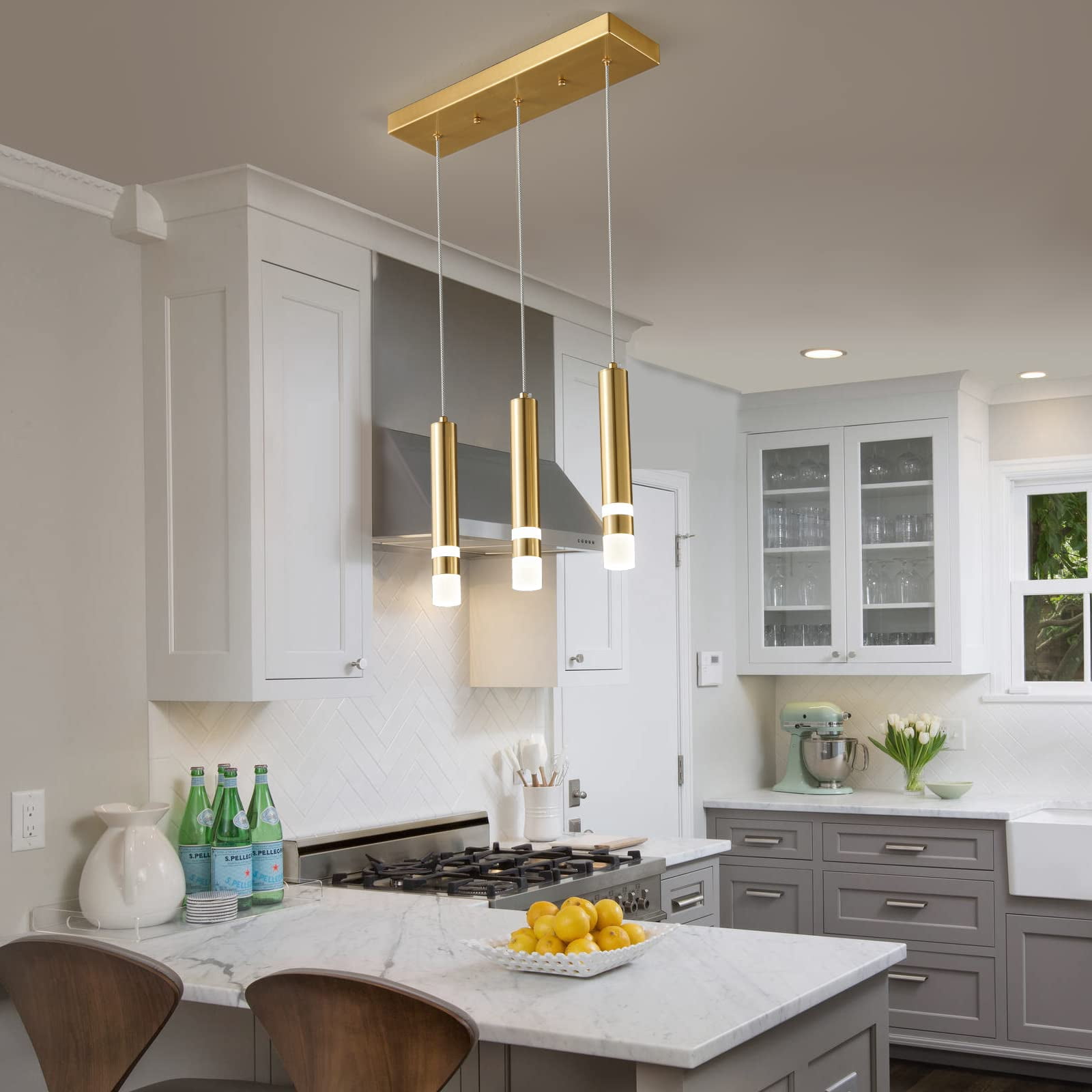 ZHLWIN 3-Light Dining Room Modern Pendant Light Kitchen Fixture Dimmable LED Gold Mini Pendant Lighting fo Kitchen Island Study Pendant Lights