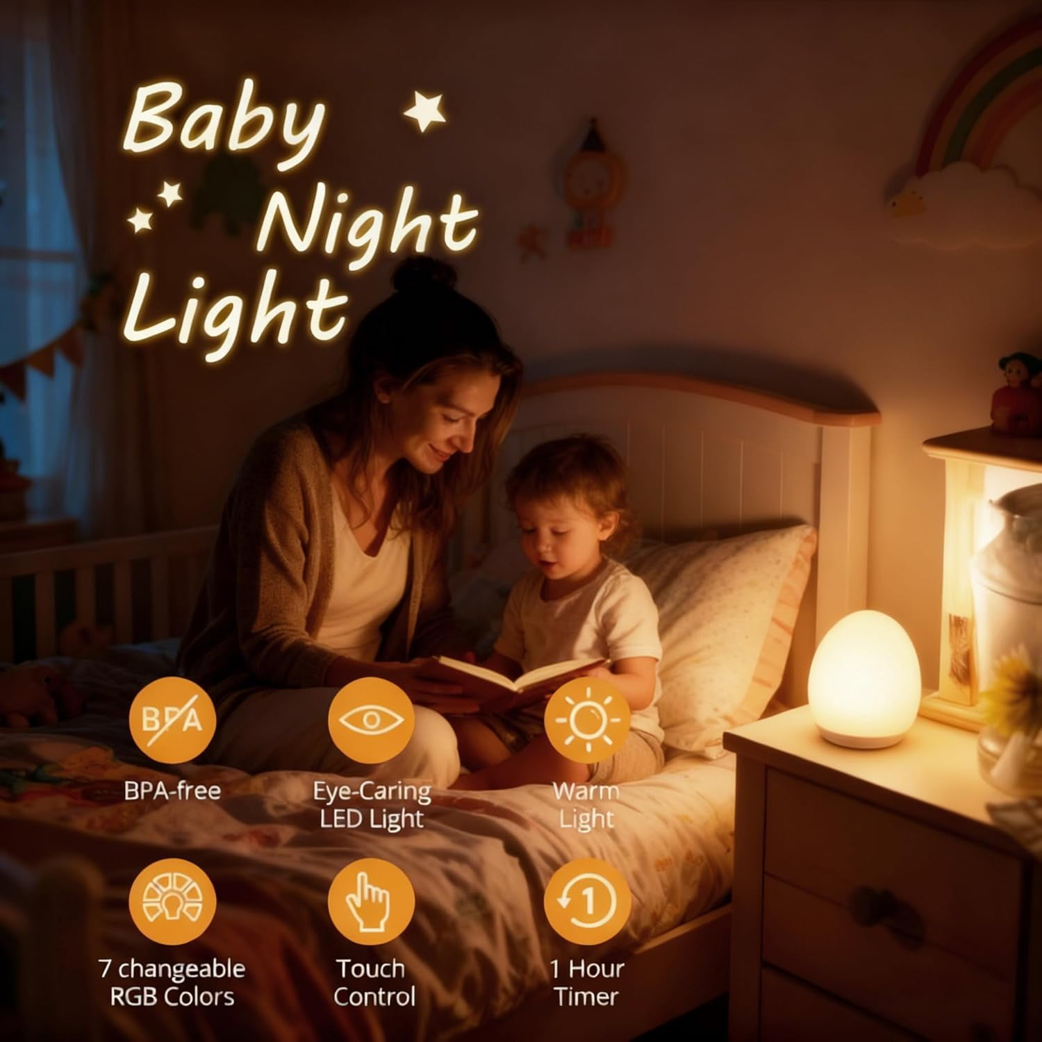 Night Light for Kids,Egg Night Light Light with 7 Colors Changing Mode & 30-Min Timer Portable Nursery Night Lamp forBaby Nursery & Kids Bedroom,DIY Hand-Painted Custom Lamp