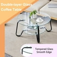 thumbnail image 3 of 31.5" Round Tempered Glass Coffee Table with Metal Legs & Lower Shelf, Modern Double-Layer Glass Coffee Table for Living Room Small Space, Black, 3 of 8