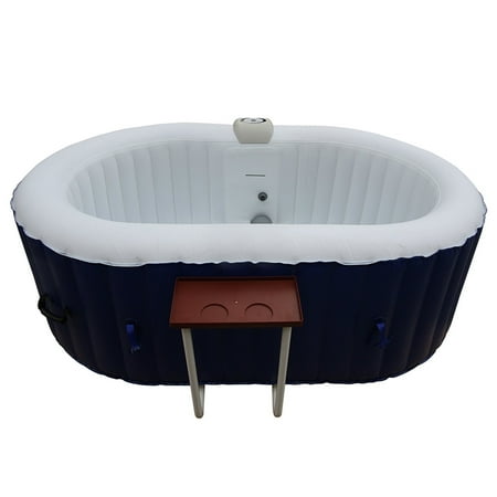 Aleko Oval Inflatable Hot Tub Spa With Drink Tray And Cover 2 Person 120 Gallon Dark Blue