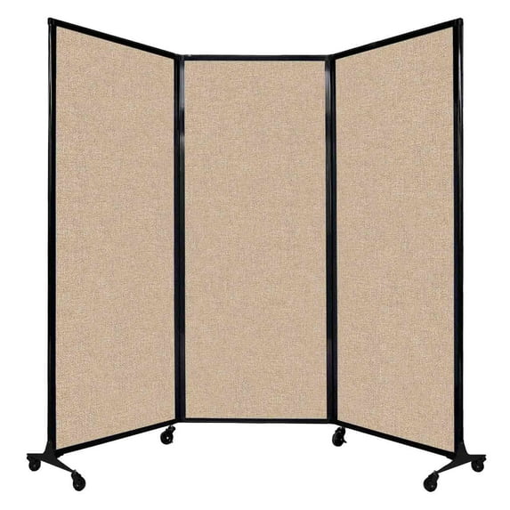 Versare QuickWall Folding Portable Partition Black Frame | 3 Panels | 8'4" x 6'8" Beige Fabric