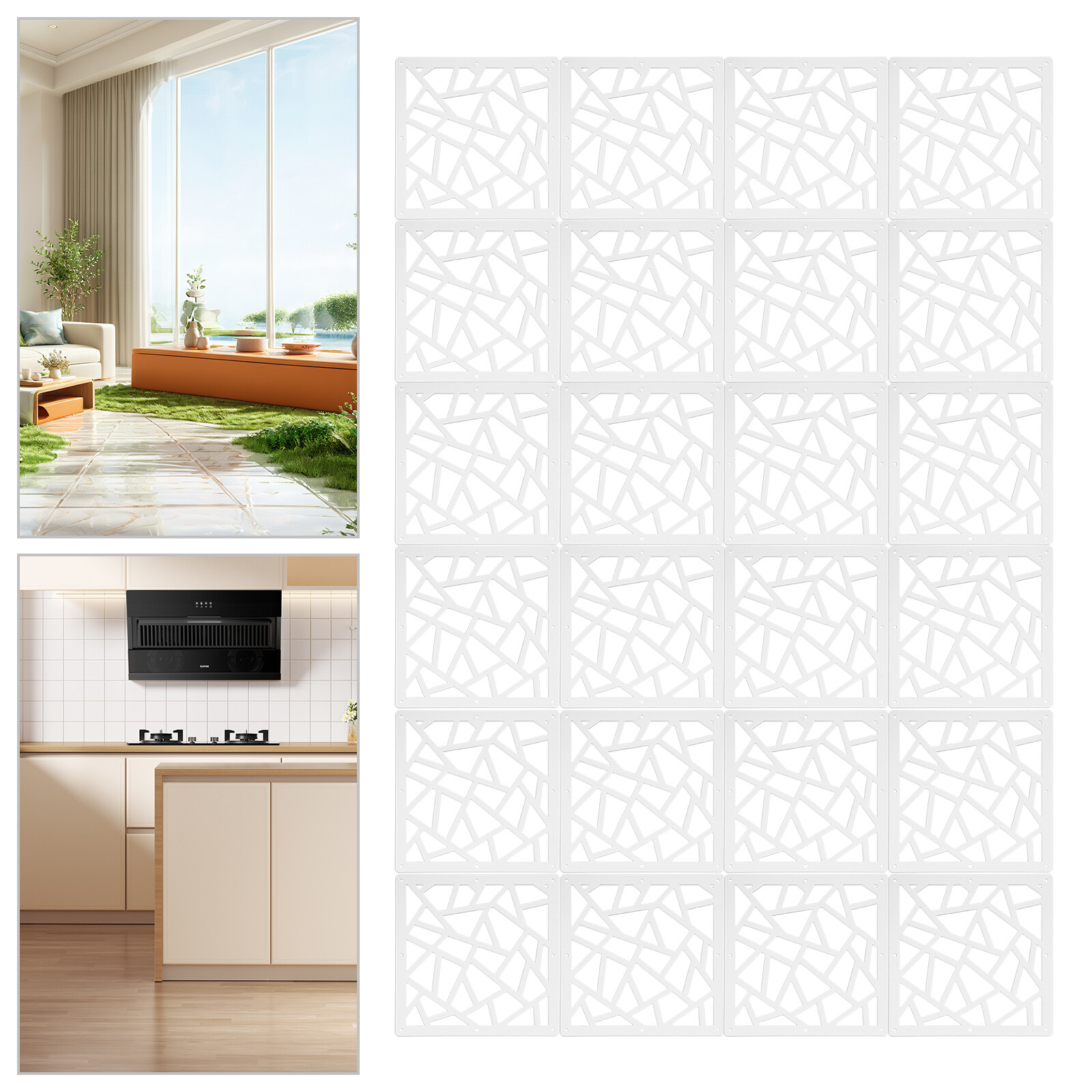 24Pcs Privacy Screen Panels, Decorative Wall Screen Panels,Hanging Room Divider Decorative Thick Wall Screen Panels Floral Carving Pattern Hollow Out Design