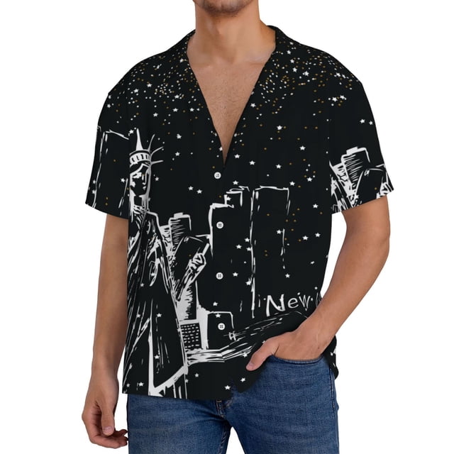 Fotbe New York City1 Camisa Estampada de Manga Corta para Hombre, Casual de Verano, Estilo Playero, Sin Arrugas-Large
