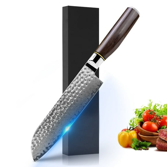 7inch Damascus Steel Kitchen Knife High Carbon Steel VG-10 Steel Core Japanese Santoku Knife with Cover,Handcrafted with Wood Handle Giftcase