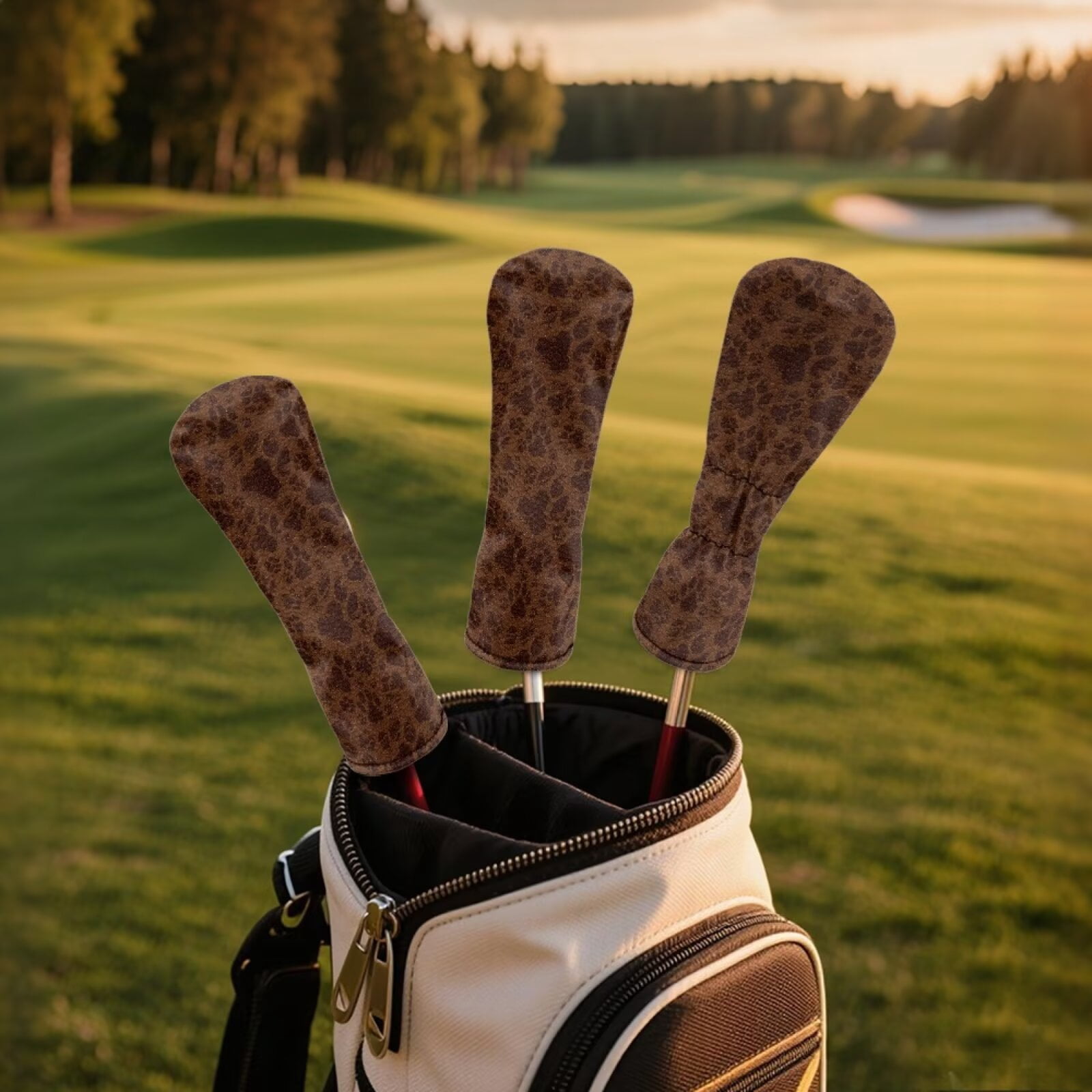 Uorisanigo Golf Club Head Cover 3 Pack Brown Leopard Dog Paws Print Headcovers Set Includes Driver Headcover Fits up to 460cc Drivers, Golf Fairway Wood Headcover and Hybrid Head Cover