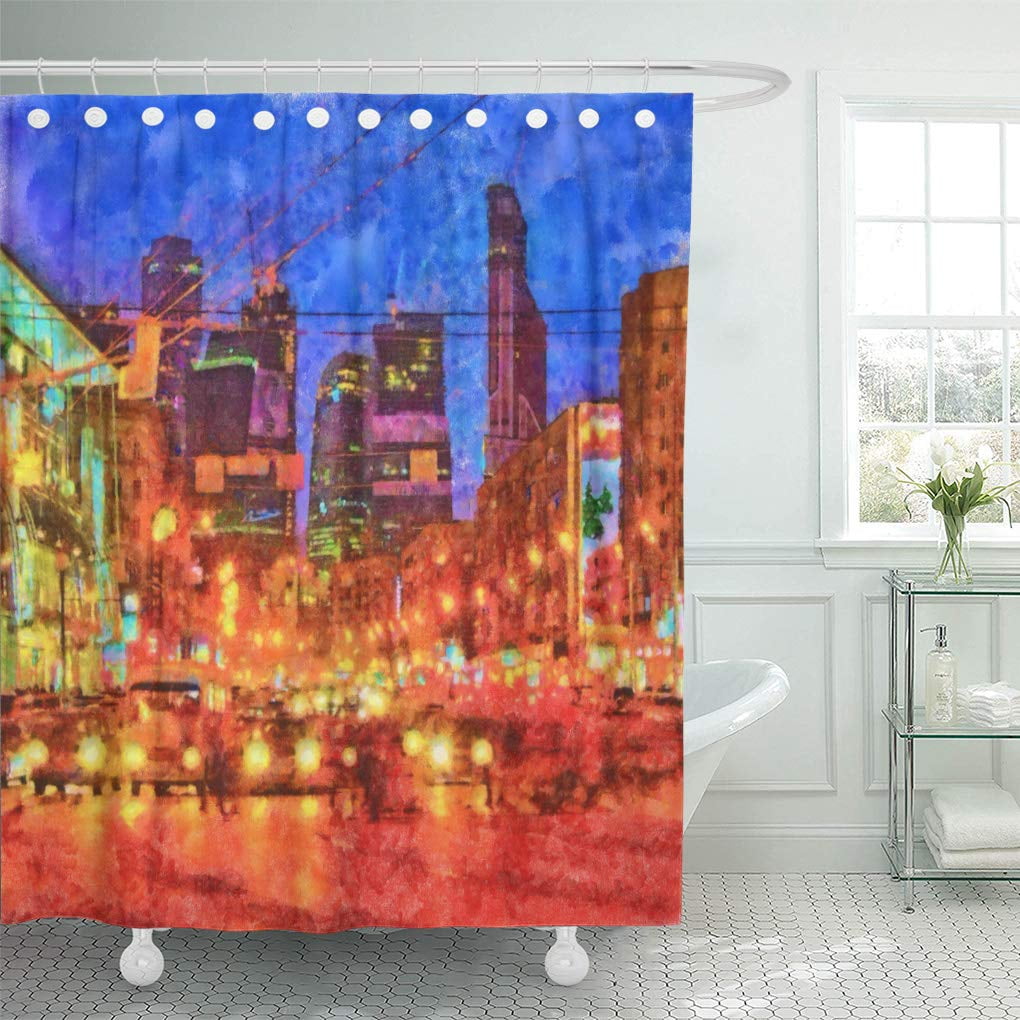 Yusdecor Watercolor Contemporary Digital Structure Of Painting Night Cityscape Red Bathroom Decor Bath Shower Curtain 66x72 Inch Walmart Canada