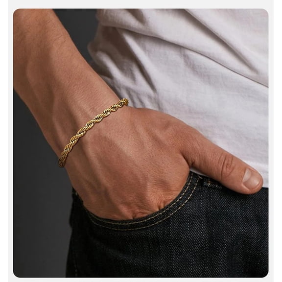 Men Rope Chain Bracelet for Women 14K White Gold Bangle Gift Jewelry Accessories with Extension