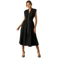 thumbnail image 2 of Womens Summer Casual Dress V Neck Cap Sleeve Zipper Front Flowy Midi Dress with Pockets, 2 of 8