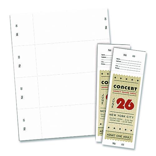 Jumbo Micro-Perforated Event/Raffle Ticket, 90 lb Index Weight, 8.5 x 11, White, 4 Tickets/Sheet, 25 | Bundle of 2