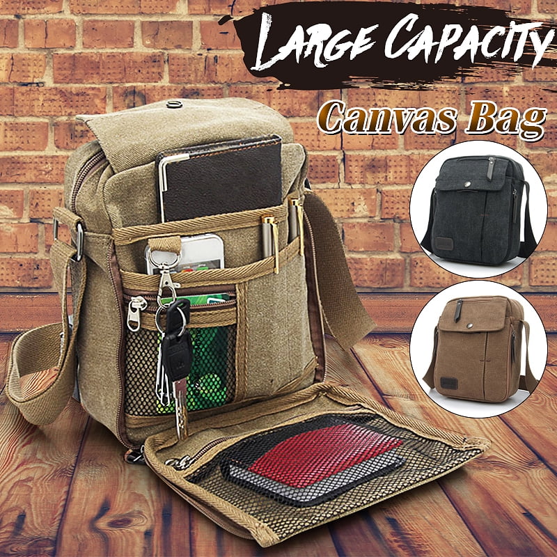Plambag Canvas Messenger Bag Small Travel School Crossbody Bag Coffee