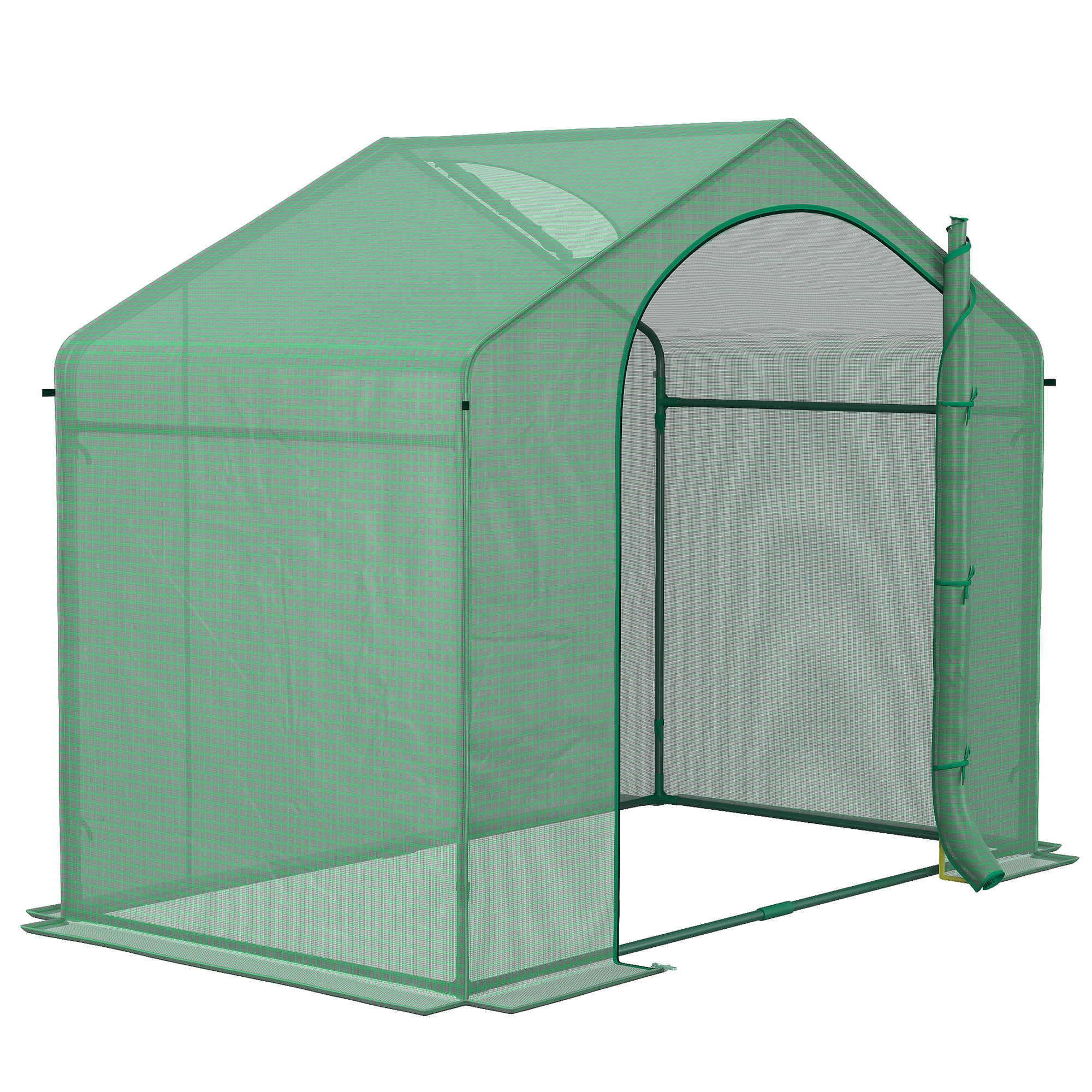 Homiyad 6' x 3' x 5' Walk-in Greenhouse, Portable Hot House, PE Cover, Steel Frame, Zipper Door, Top Vent for Flowers, Vegetables, Green | Aosom.com