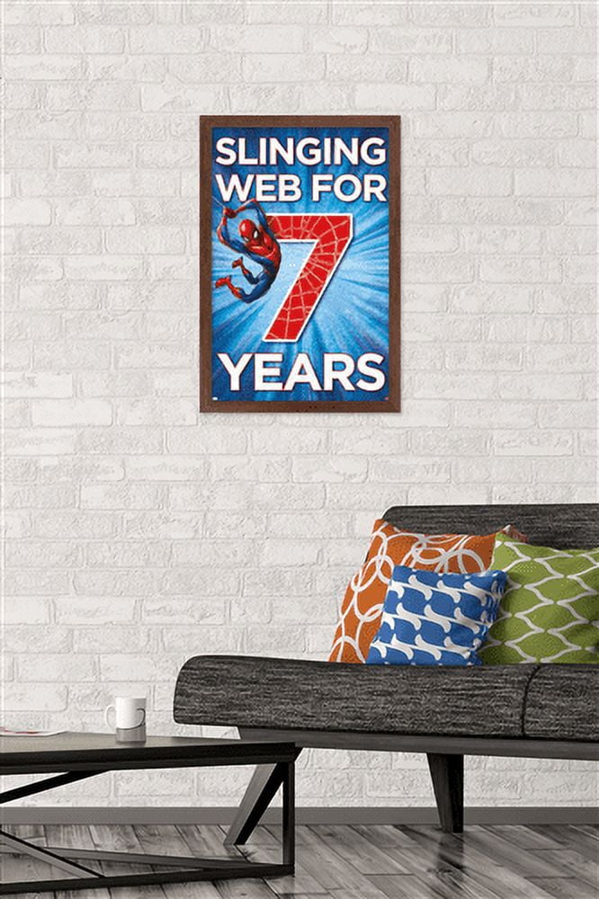 Marvel Spider-Man - Happy 7th Birthday Wall Poster, 14.725" x 22.375", Framed