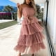 thumbnail image 2 of Vestido de tul para mujer Vestido sin mangas Malla sólida Princesa Vestido de fiesta largo sin escalones Pompotops  ghjkhdj5615, 2 of 9