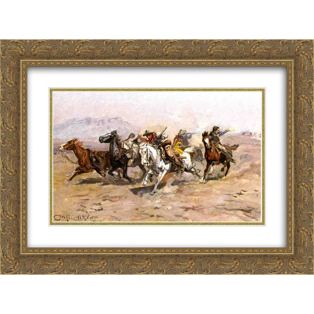 Charles M. Russell 2x Matted 24x20 Gold Ornate Framed Art Print ...