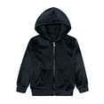 thumbnail image 3 of Abcomgle Girls 2 Piece Outfits Size 7/8 Velour Full Zip Long Sleeve Girls Zip Up Hoodie and Fluffy Sweatpants Casual Girls' Clothing Sets,9-10 Years Black, 3 of 5
