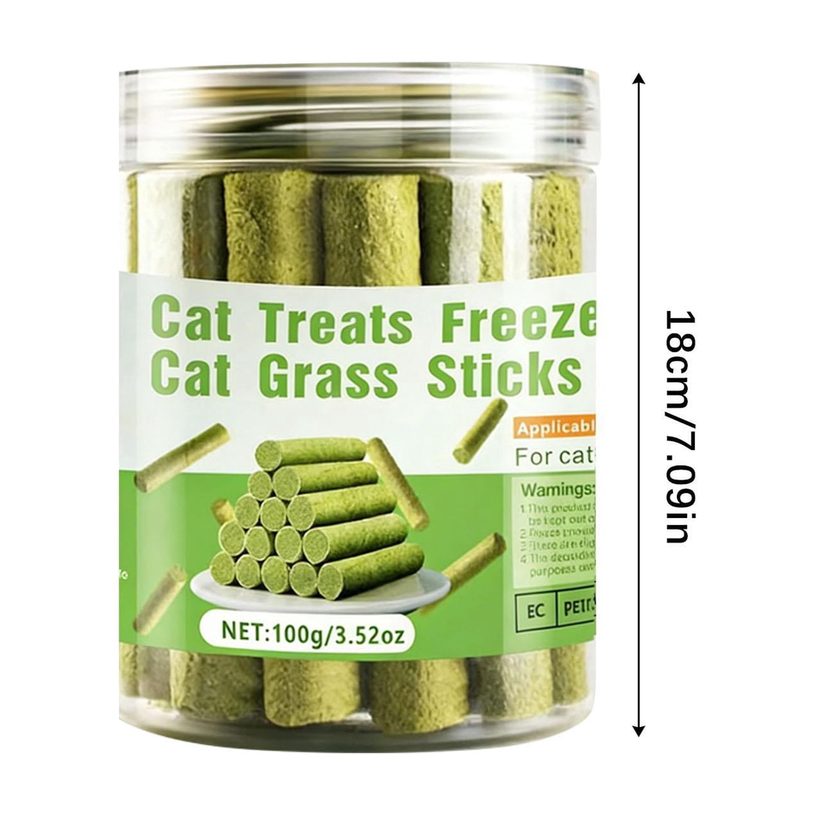 Cat Treats for Indoor Cats, Cat Grass, 16 Sticks, 3.52Oz, Plastic Jar, Feline Oral Care, Chewing, Light Green, 1 Jar, Pet Snacks