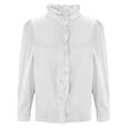thumbnail image 6 of Royisotas Casual Womens Plus Size Tops Winter Long Sleeve Ruffle Standing Collar Button Down Shirts for Women Dressy White Solid Button up Shirts, 6 of 6