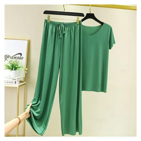 

Women s 2-Piece Summer Pajama Short Sleeve Tee & Loose Wide-Leg Pants Sleepwear