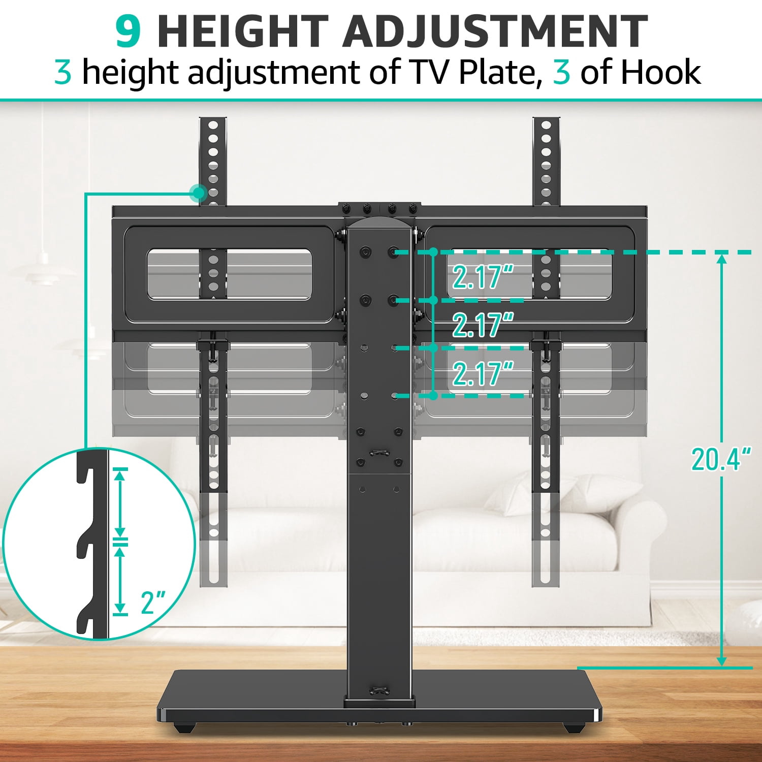 MOUNT PRO Universal Table Top TV Stand for 37-75" TVs, Max 600x400mm, Tabletop TV Mount with 9 Height Adjustable & Tempered Glass Base, Holds up to 88 lbs