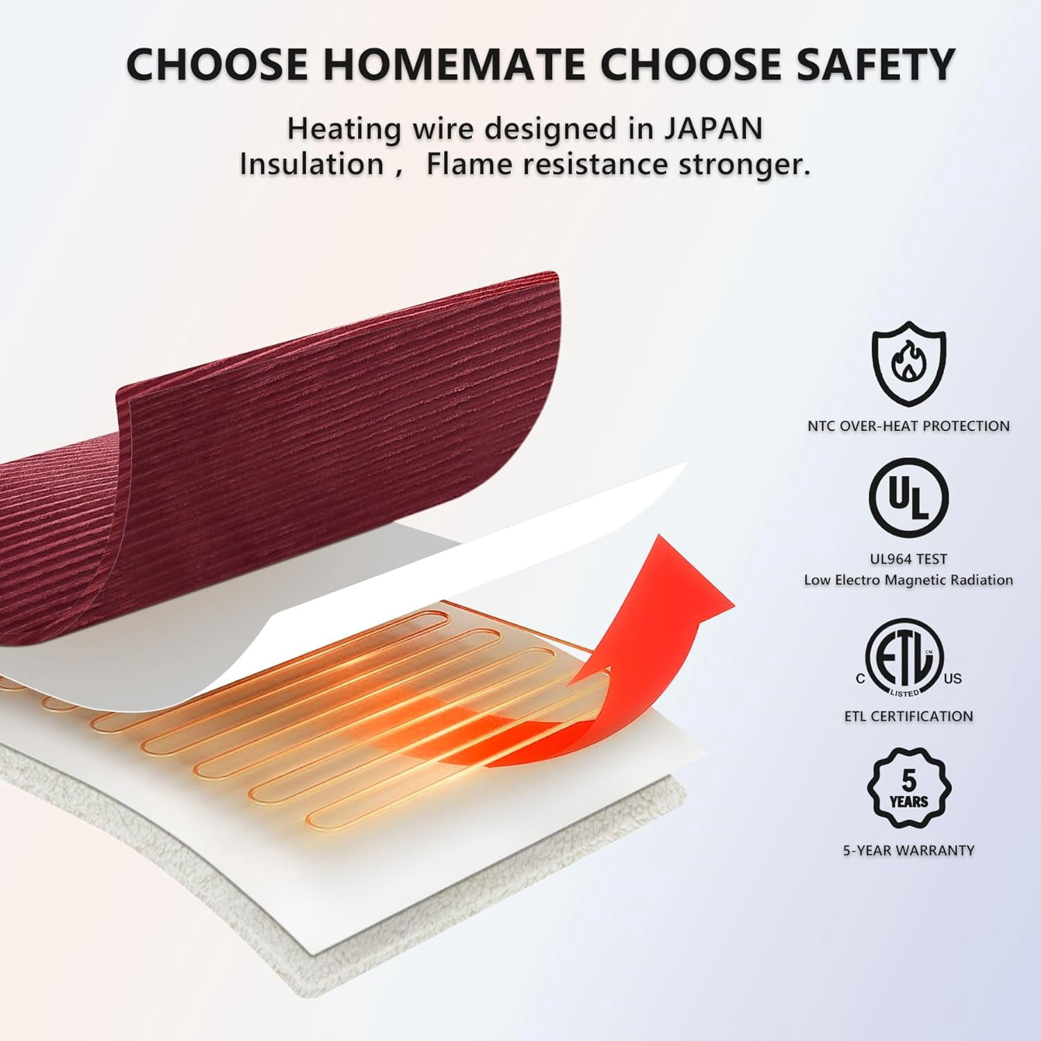 L'AGRATY Electric Heated Throw Blanket, Flannel & Sherpa Cozy Soft Electric Throw with 5 Heat Settings & 4 Hours Auto -Off, 84x90 Inch, Red
