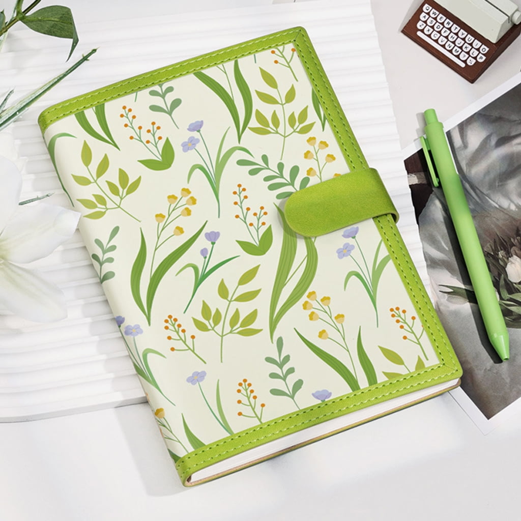 YongCo Flower Print Notebook 224 Pages Wide Lined Leather Notebook Journal 8.5x5.7Inch