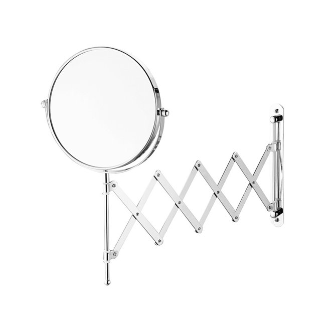 Espejo de maquillaje de metal simple y de moda Espejo plegable montado en la pared Perforación libre Baño Hotel Espejo de belleza de maquillaje de alta definición Fokelyi MZQ-0855