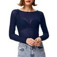 thumbnail image 2 of DYMADE Womens See Through Mesh Long Sleeve Bottoming Shirt Tunic Tops, 2 of 4