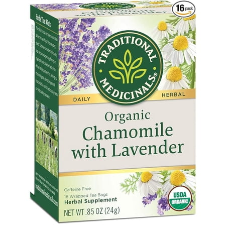 Traditional Medicinals Organic Chamomile with Lavender Herbal Tea (Pack of 1), Calms the Nervous System, 16 Tea Bags ( Pack of 2 )