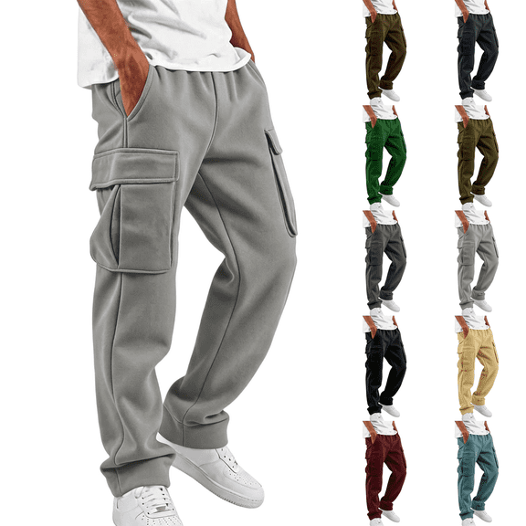 Baggy Pants for Men Lightweight Stretch Hiking Joggers Fleece Comfy Exercise Workout Lounge Pants with Pockets Light Gray M
