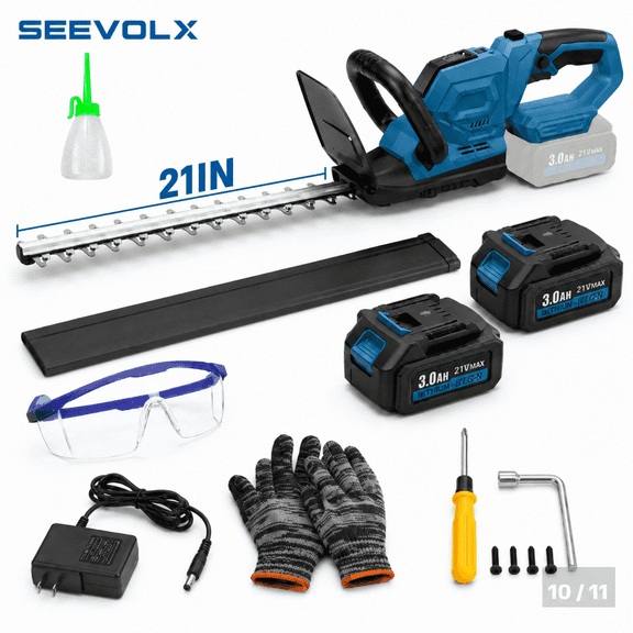 SEEVOLX 21 inch Cordless Hedge Trimmer with 2 x 3.0Ah Batteries & Rotatable Handle, Electric Hedge Trimmer Cordless for Shrub&Tree, Handheld
