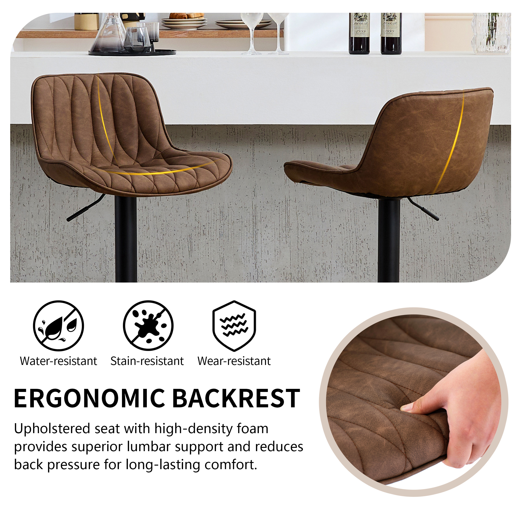 FIRAVOE Swivel Bar Stools Set of 4 (Adjustable Height 25"-33") Counter Height Bar Stools with Back, Modern Faux Leather Barstools for Kitchen Island, Tan