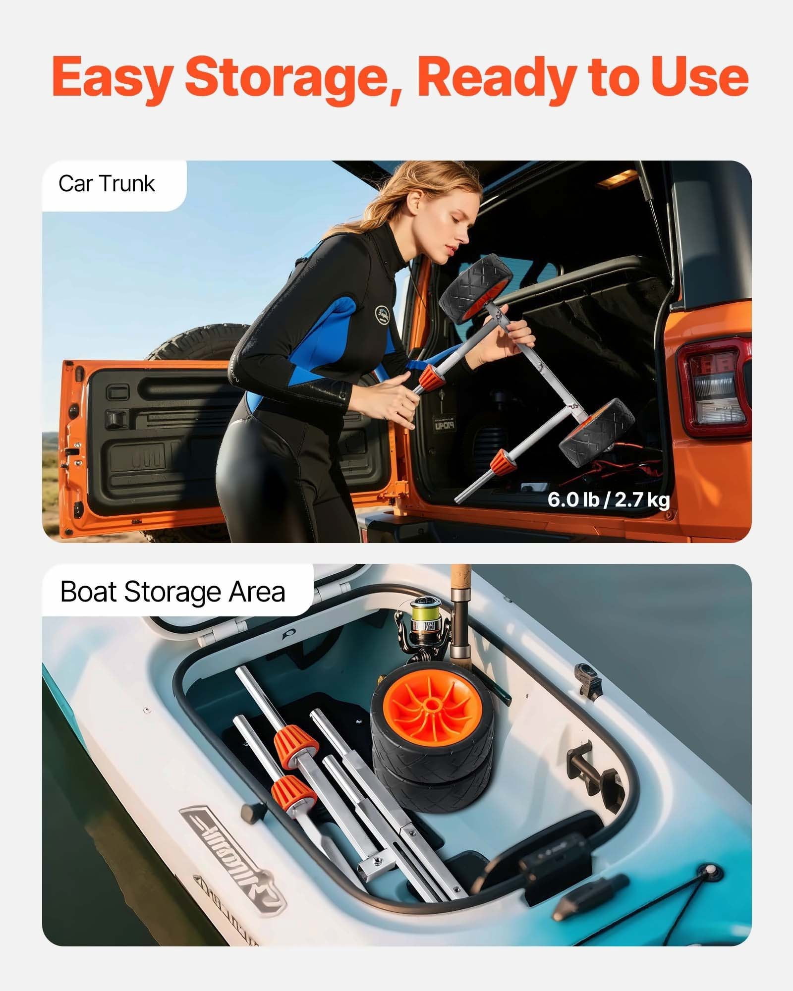 Kayak Cart Dolly - 250lbs Capacity, Canoe & Paddle Board Trolley - 7.5in Solid Tires, Kickstand, Folding & Portable - Kayak Transport Cart