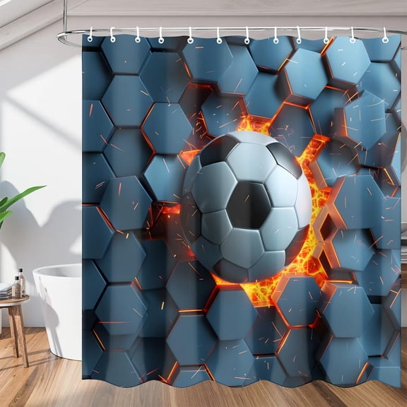 Soccer Ball Shower Curtain Sets, Washable Polyester Fabric, Sports Bath Curtain for Bathroom Decor with Hooks 36"W x 72"H