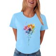 thumbnail image 5 of GEWSEY Womens Cute Make A Wish Dandelion Printed Tee Shirts Summer Cotton Vintage Graphic Tees Tops (Sky Blue, 3XL), 5 of 8