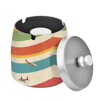Yayeee Ashtray with Lid for Cigarette Smokeless Stainless Steel Home Ash Holder, Colorful Plane