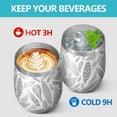thumbnail image 4 of 12oz Stemless Wine Tumblers Light Grey Leaf Like Pattern Vacuum Insulated Stainless Steel Travel Tumbler Cups Mug with Lid and Straw for Champaign,Cocktail,Beer with Cleaning Brush, 4 of 5