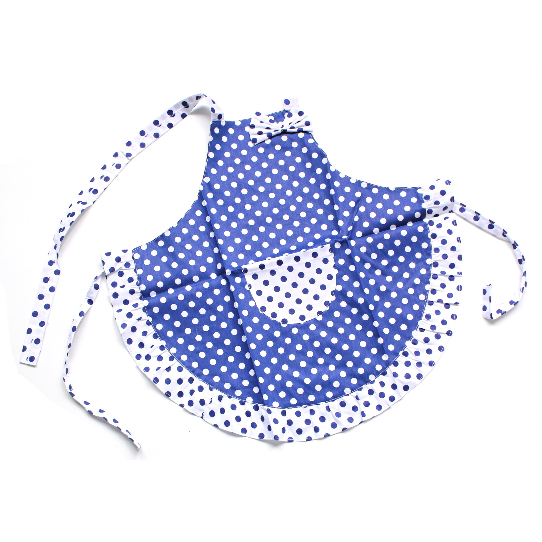 Kitchen Cute Lovely Aprons Polka Dot Apron for Women's Girls with Pocket and Bowknot, Blue/White